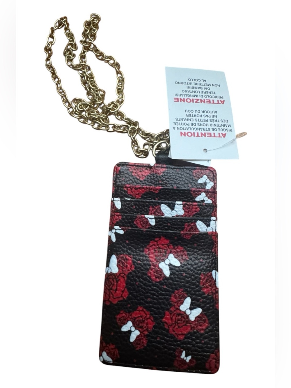 NWT Disney Parks  Minnie  Mouse  Card and ID  Holder Lanyard with gold chain